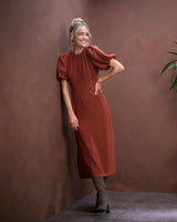 Burnt Orange Olympe Volume Sleeve Dress