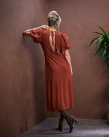 Burnt Orange Olympe Volume Sleeve Dress