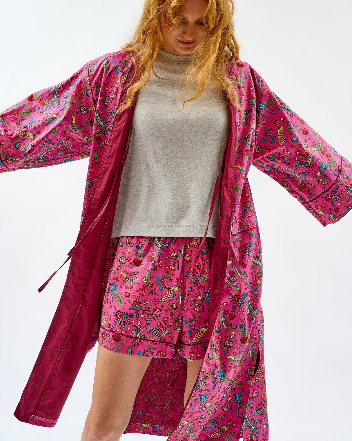 Fuchsia-Forest-Friends-Cotton-Kimono