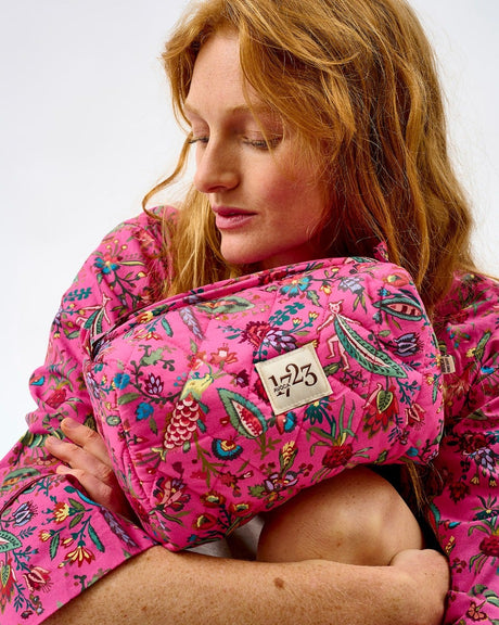 Fuchsia Forest Friends Quilted Cotton Make-Up Bag