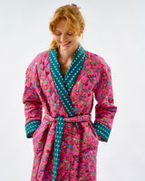 Fuchsia Forest & Teal Stripes Quilted Cotton Dressing Gown