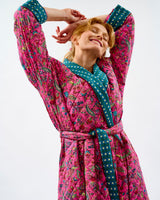 Fuchsia Forest & Teal Stripes Quilted Cotton Dressing Gown