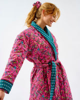 Fuchsia Forest & Teal Stripes Quilted Cotton Dressing Gown