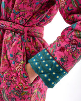 Fuchsia Forest & Teal Stripes Quilted Cotton Dressing Gown