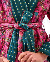 Fuchsia Forest & Teal Stripes Quilted Cotton Dressing Gown