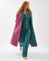 Fuchsia Forest & Teal Stripes Quilted Cotton Dressing Gown