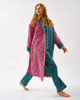 Fuchsia Forest & Teal Stripes Quilted Cotton Dressing Gown