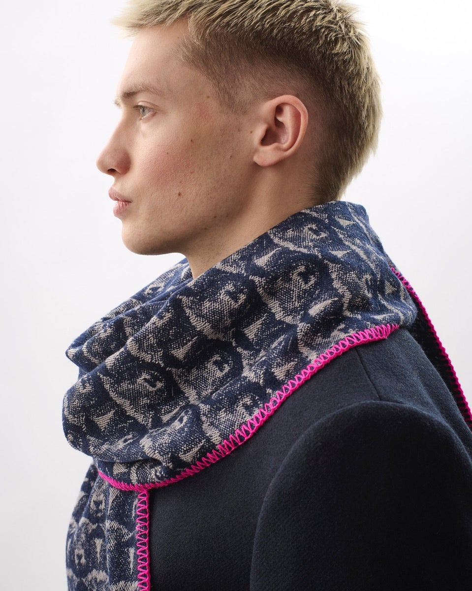 Navy Flock 303 Jacquard Merino Scarf