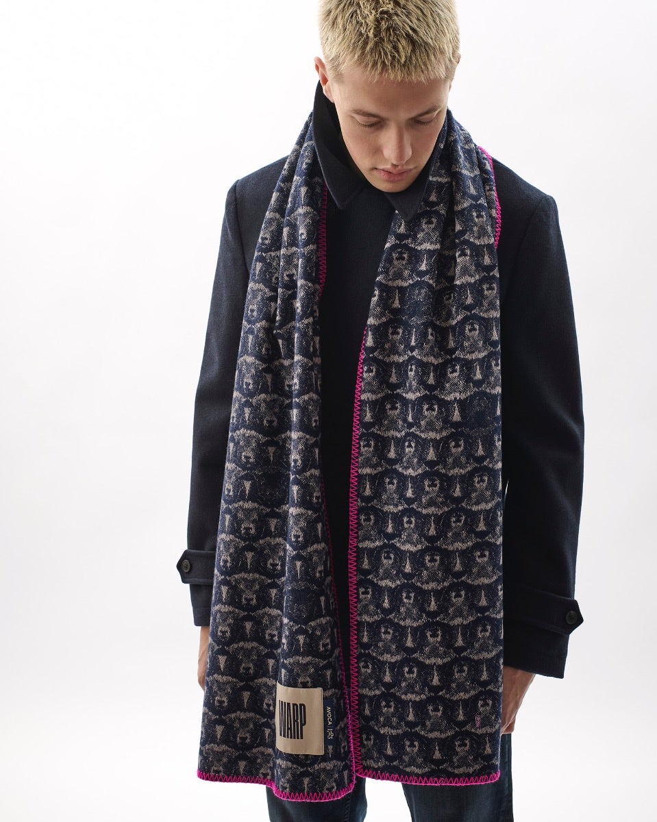 Navy Flock 303 Jacquard Merino Scarf