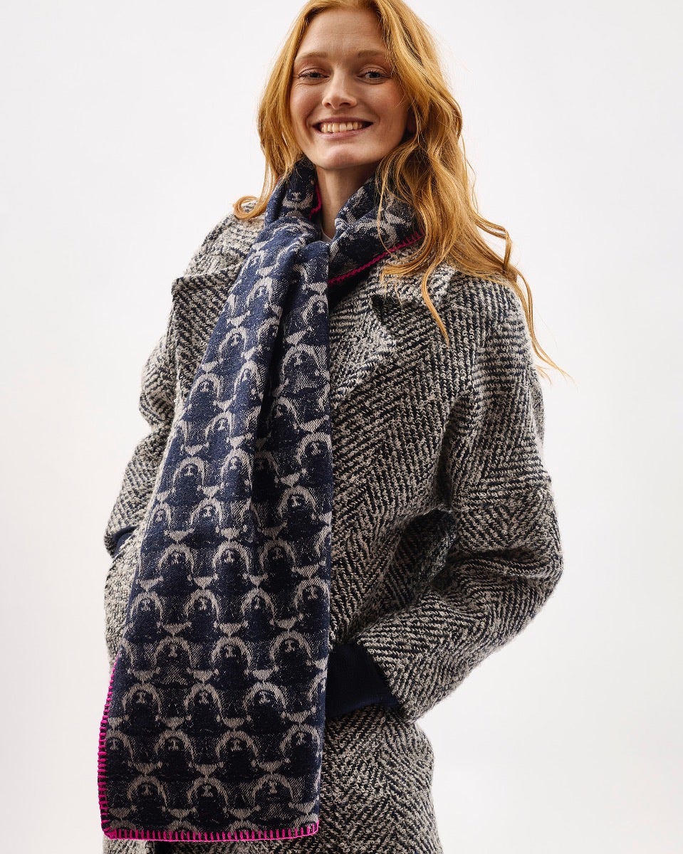 Navy Flock 303 Jacquard Merino Scarf
