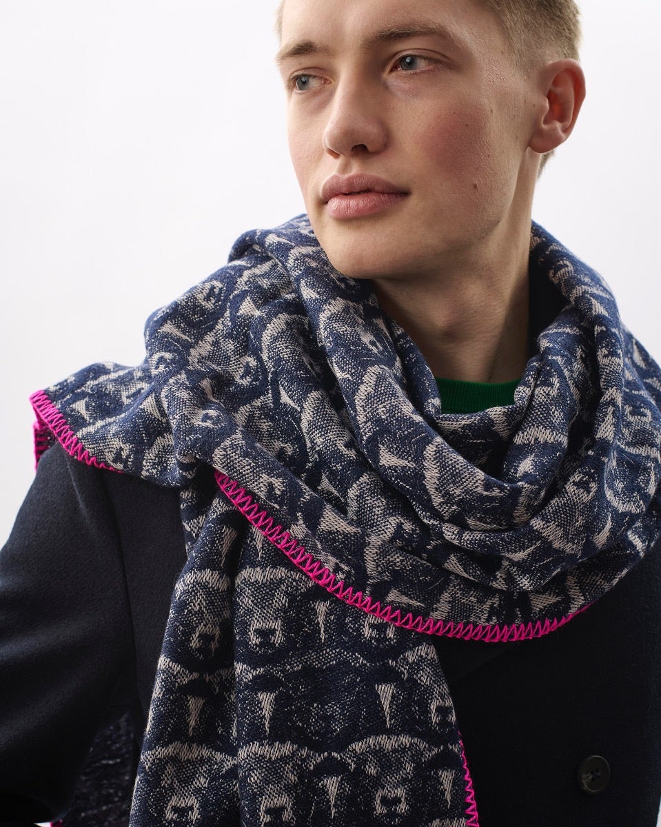 Navy Flock 303 Jacquard Merino Scarf