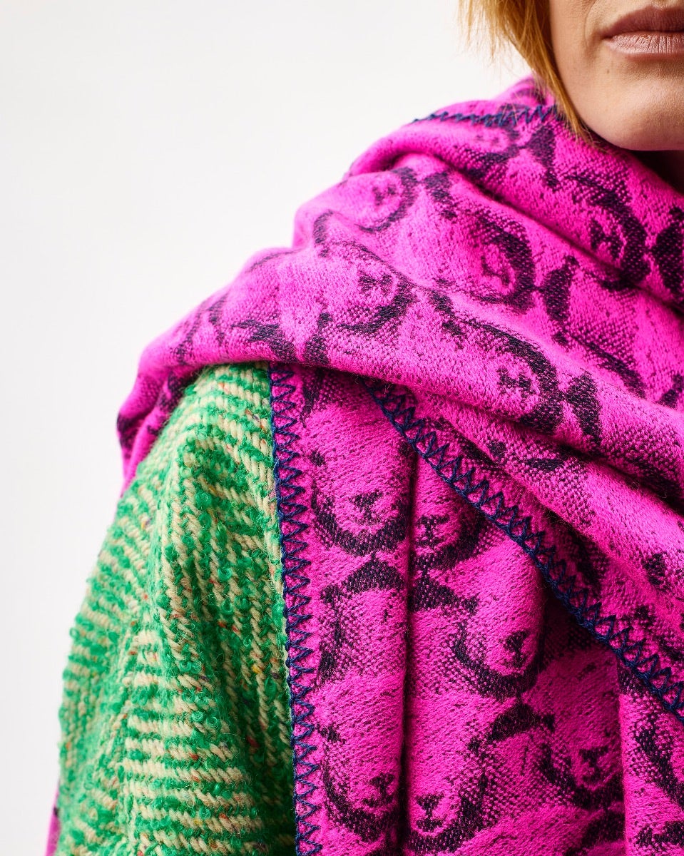 Neon Pink Flock 303 Jacquard Merino Scarf