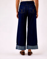 Midnight Blue Suki Wide Leg Cuffed Jeans
