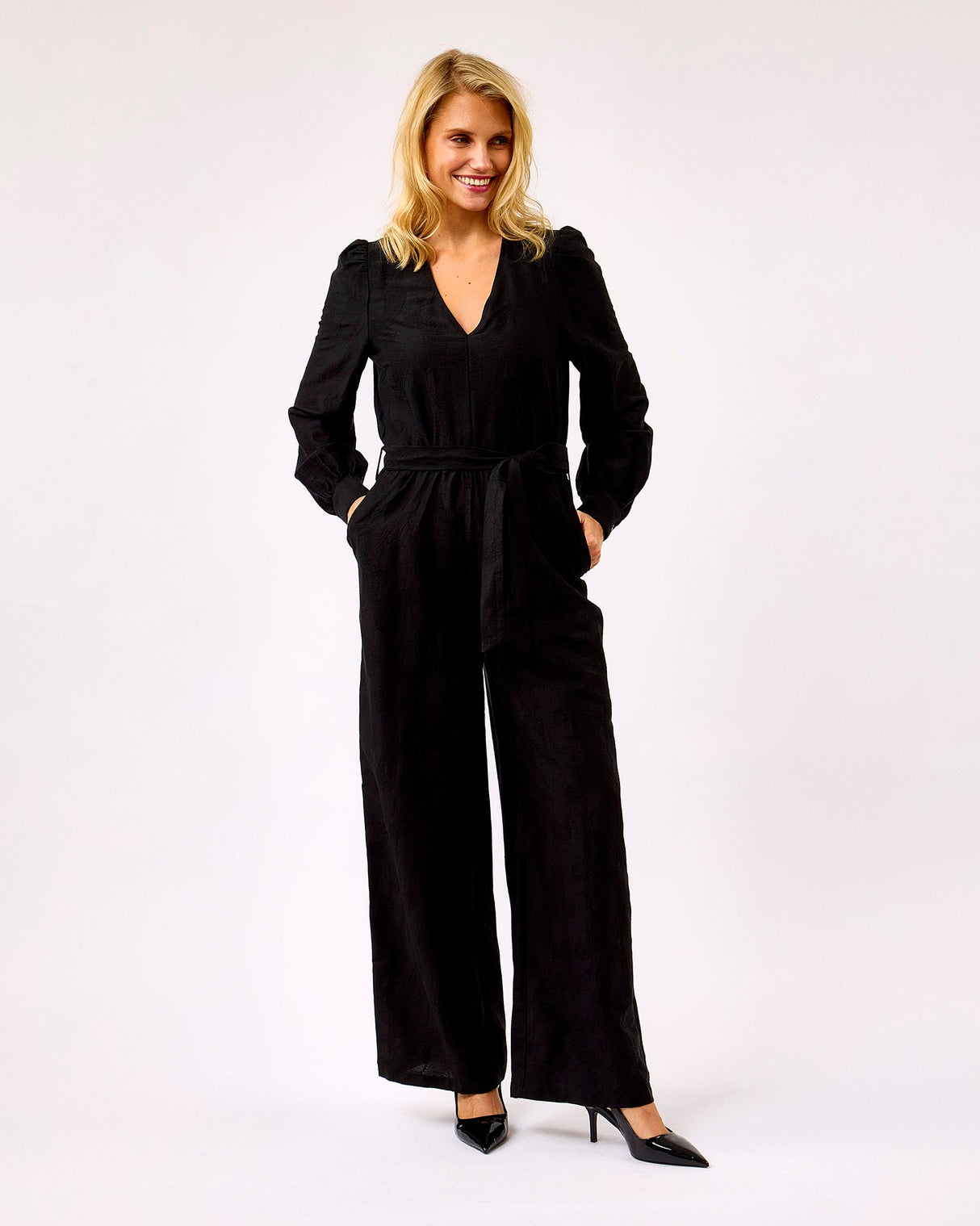Black-Cardanome-V-Neck-Belted-Jumpsuit