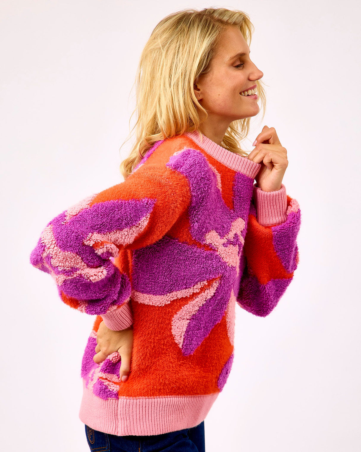 Orange-Pink-Ayme-Floral-Knit-Jumper