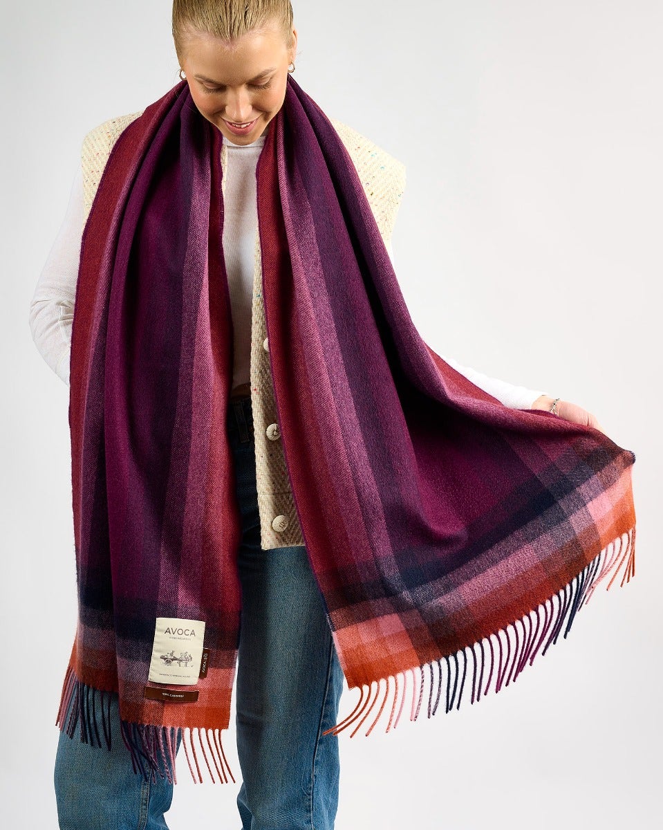Plum & Strawberry Gradient 100% Cashmere Scarf