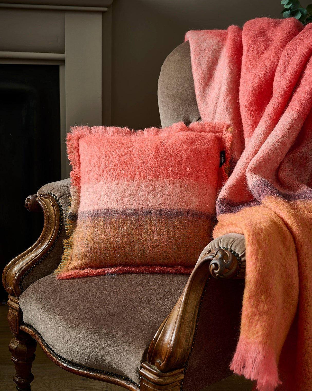Grapefruit Contemporary Mohair Cushion