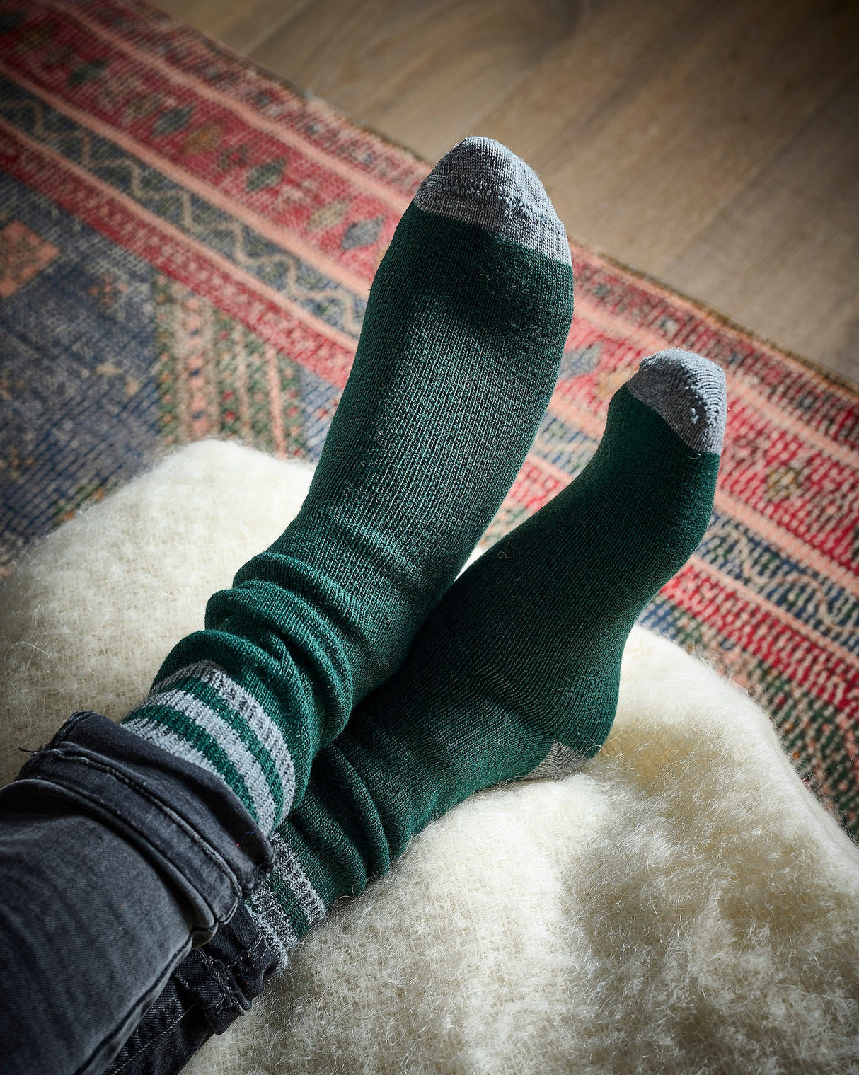 Green & Mid Grey Cashmere Blend Men's Socks