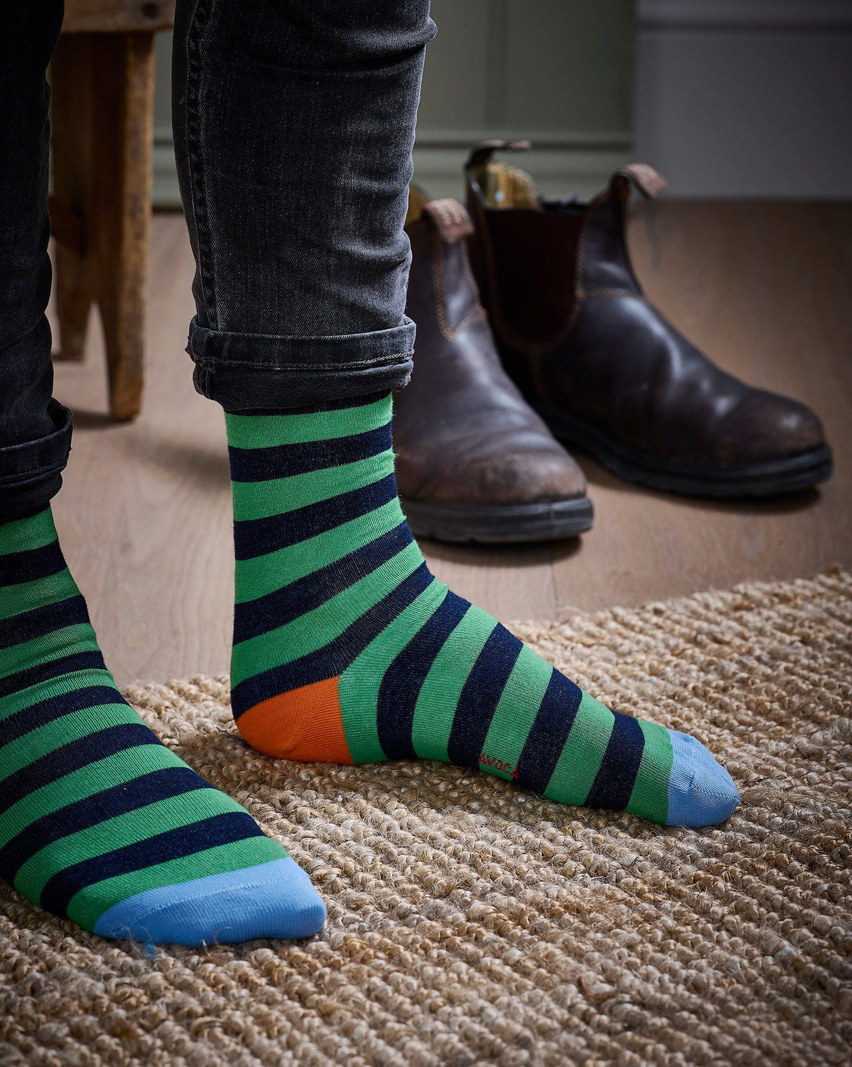 Green & Navy Stripe Socks