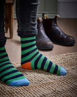 Green & Navy Stripe Socks