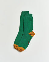 Green Mercerised Cotton Ribbed Ankle Socks