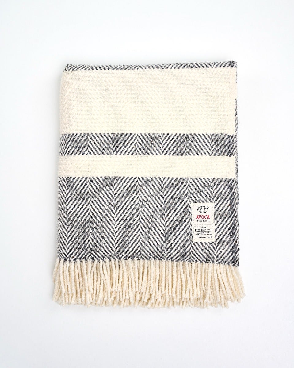 Grey & White Stripe Heavy Donegal Throw
