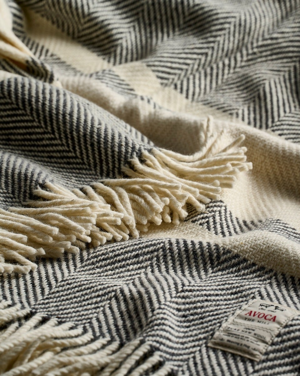 Grey & White Stripe Heavy Donegal Throw