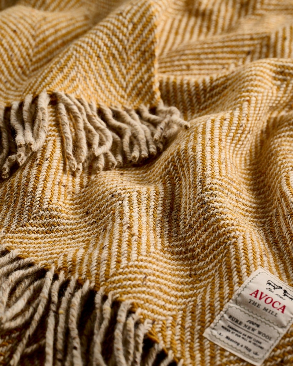 Yellow & Oatmeal Heavy Donegal Throw
