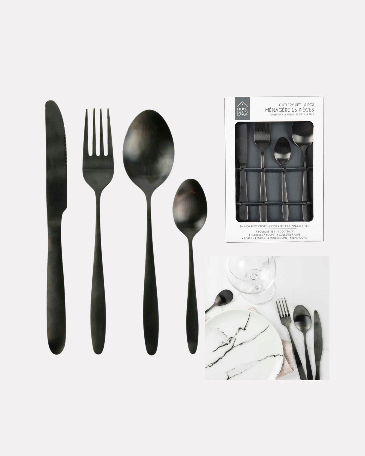 Black Stainless Steel Cutlery Set - 16 Piece