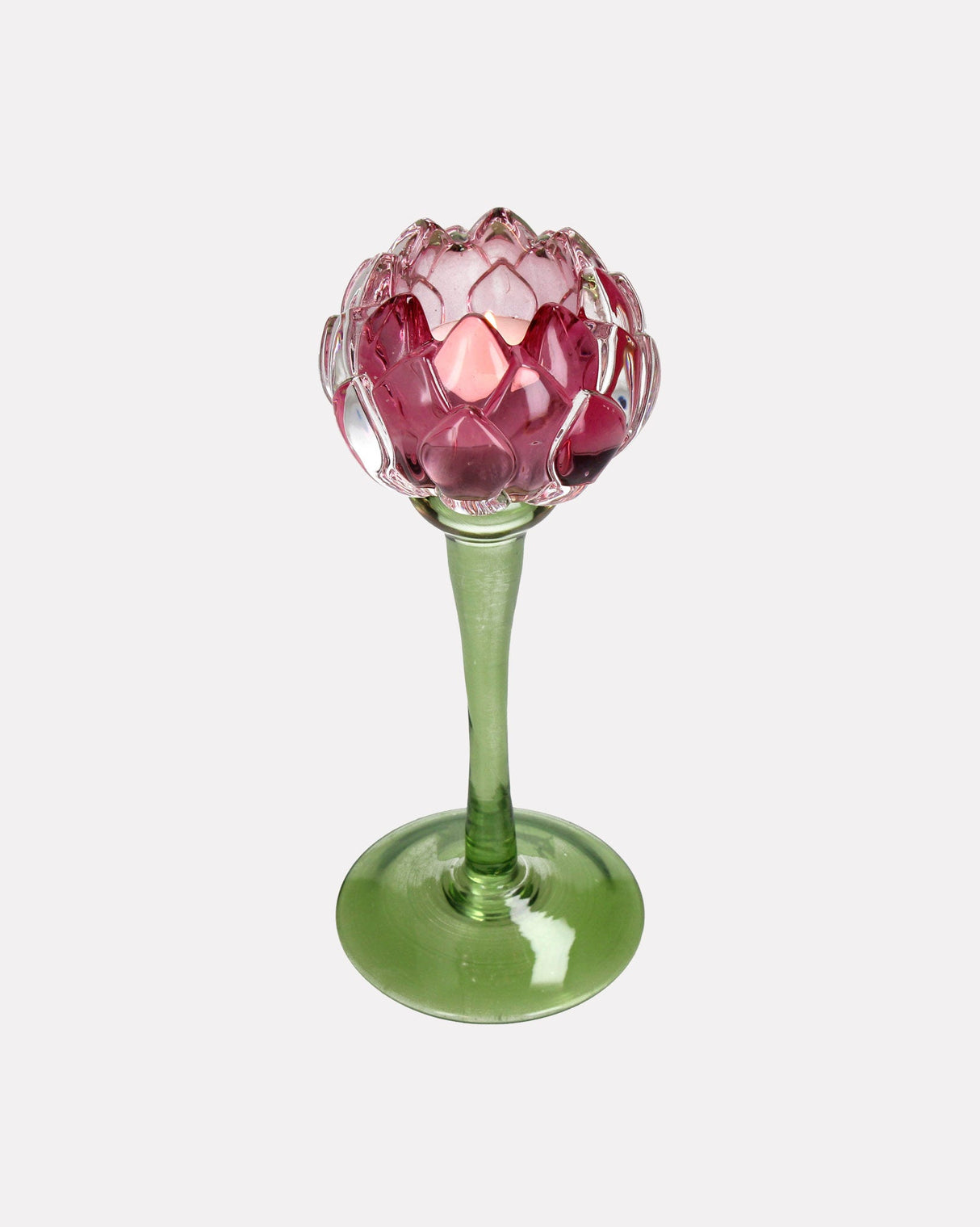 Pink Flower Tulip Glass Candle Holder