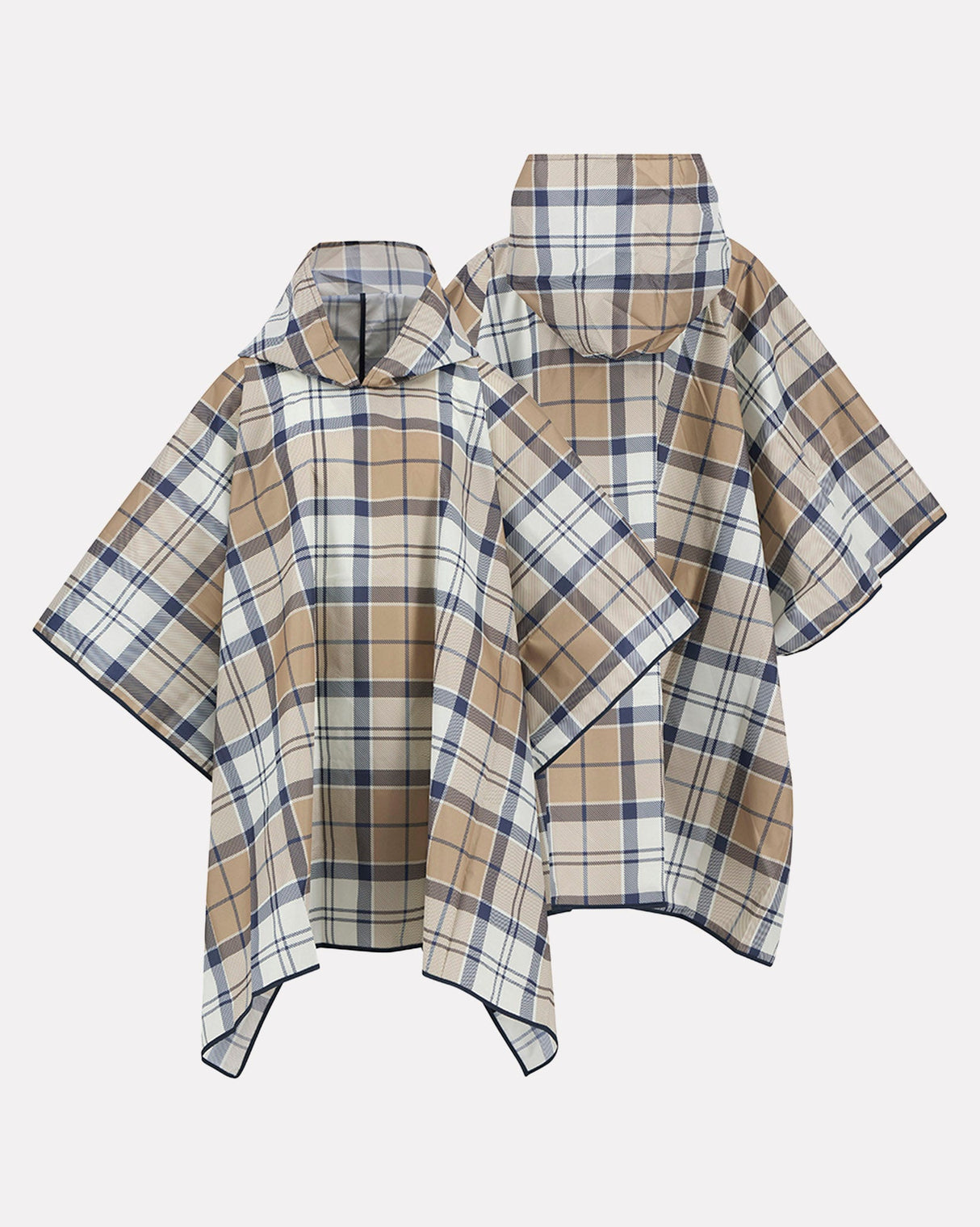 Hessian & Navy Tartan Portree Hooded Poncho