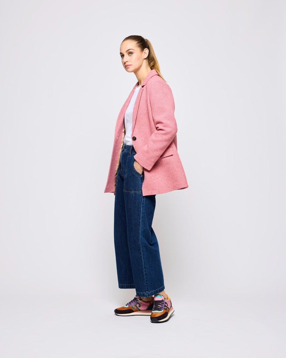 Dusty Pink Leaf Donegal Wool Jacket