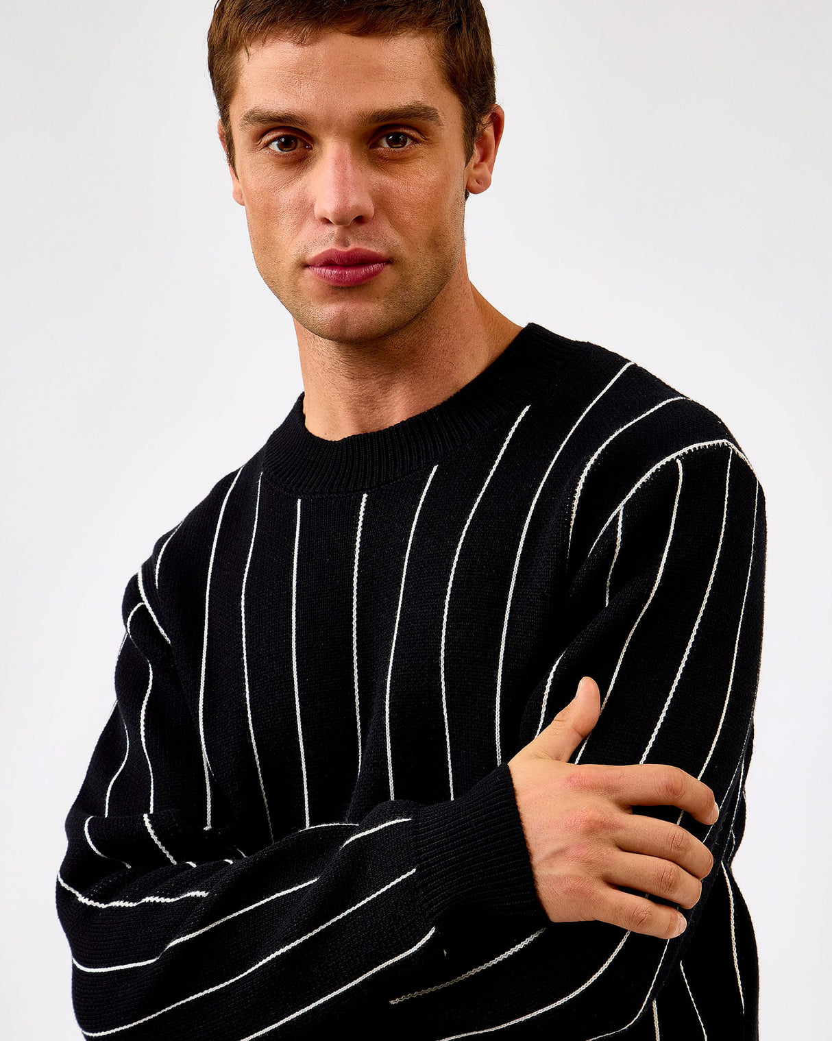 Black Gaston Jacquard Pinstripe Knit Jumper