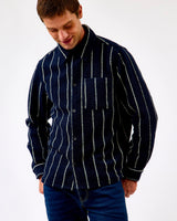 Dark Navy Lennon Wool Pinstripe Overshirt