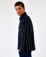 Dark Navy Lennon Wool Pinstripe Overshirt