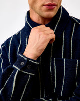 Dark Navy Lennon Wool Pinstripe Overshirt