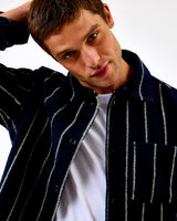 Dark Navy Lennon Wool Pinstripe Overshirt