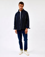 Dark Navy Lennon Wool Pinstripe Overshirt