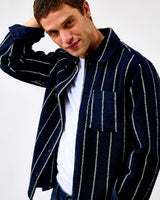 Dark Navy Lennon Wool Pinstripe Overshirt