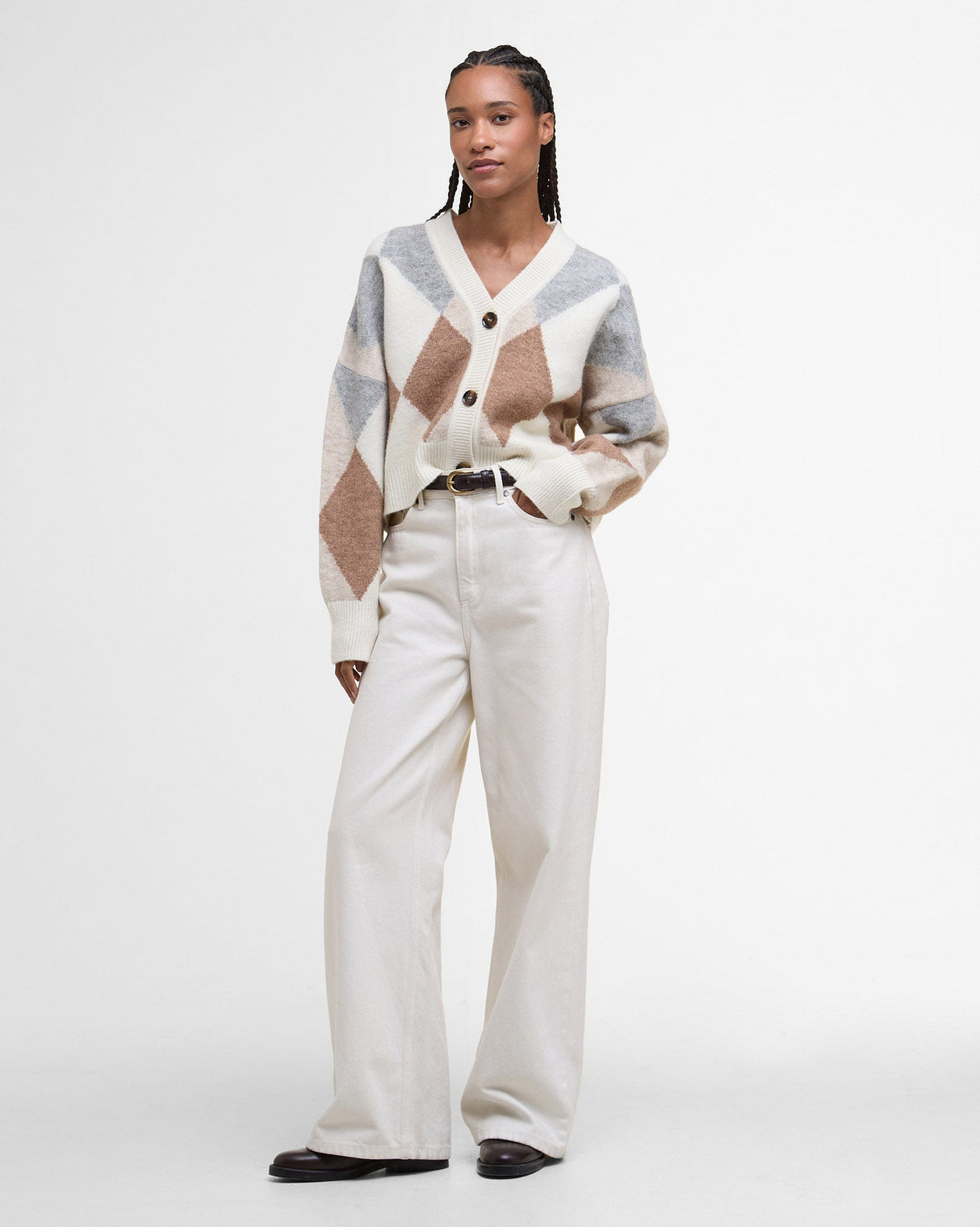 Taupe, Cream & Grey Diamond Pattern Silvia Cardigan