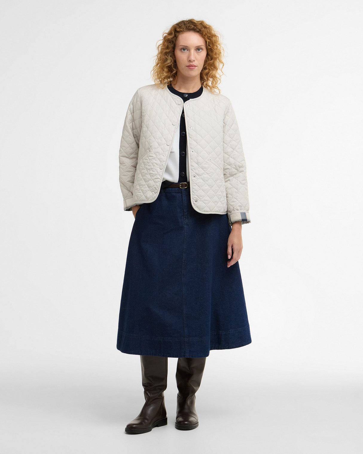 Mist Cashel Collarless Quilted Jacket
