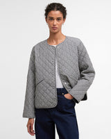 Navy-Gingham-Cashel-Collarless-Quilted-Coat