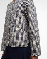 Navy Gingham Cashel Collarless Quilted Coat