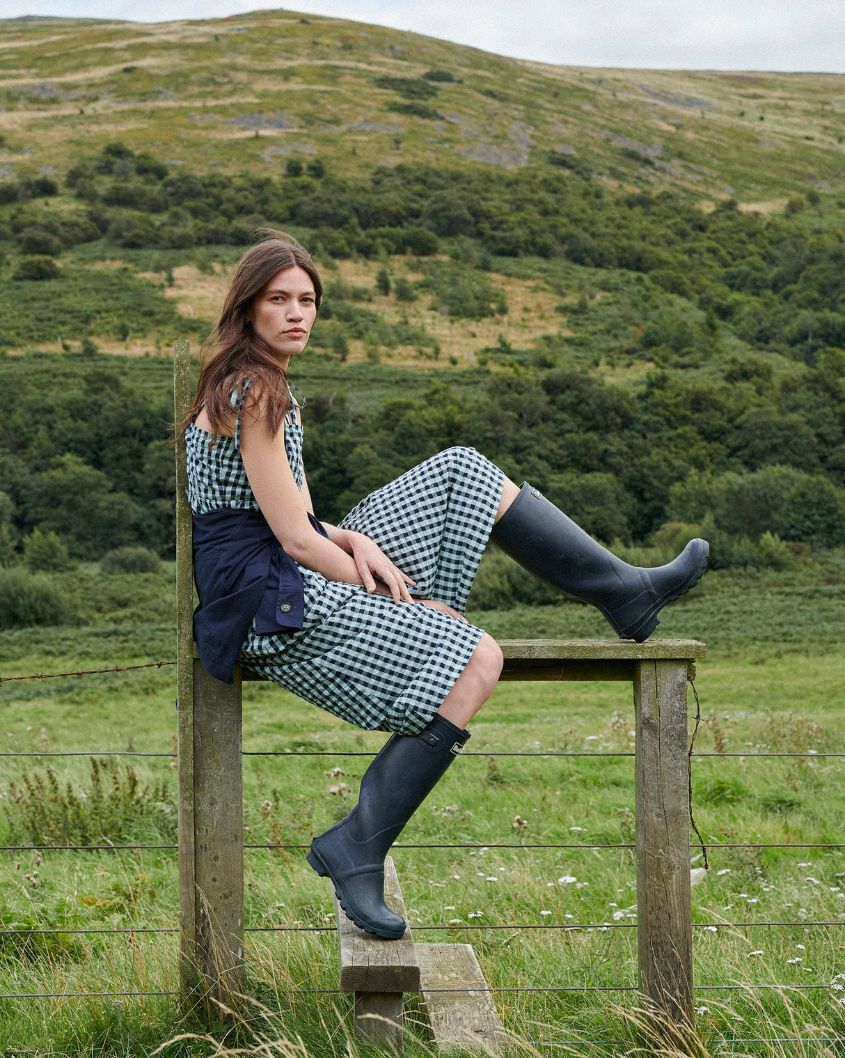 Navy Bede Tall Welly Boots