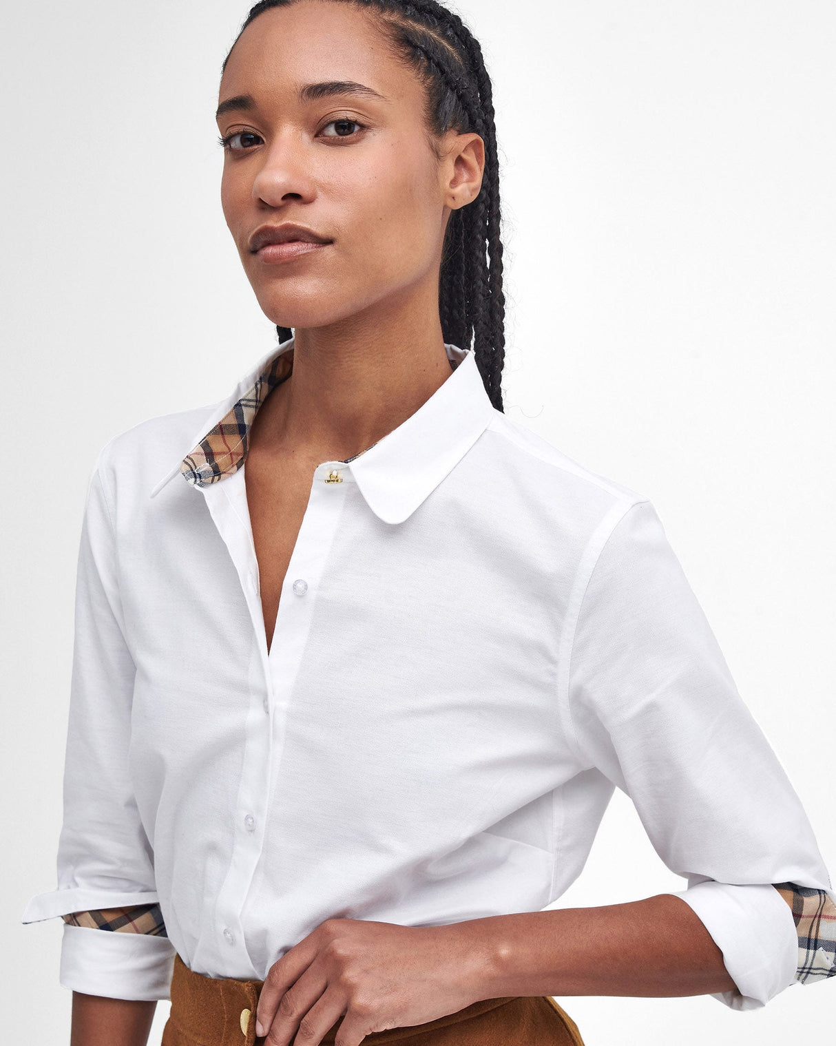 White Lavender Cotton Patch Sleeve Shirt