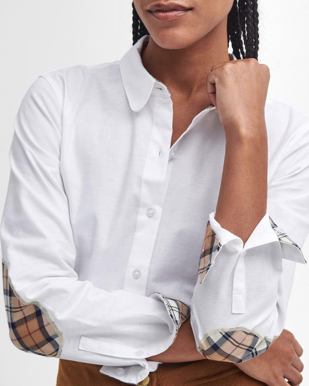 White Lavender Cotton Patch Sleeve Shirt