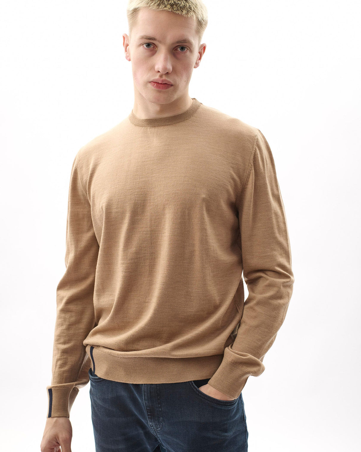Biscuit-100%-Merino-Knit-Crew-Neck-Jumper