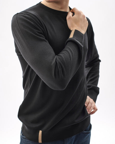 Black-100%-Merino-Knit-Crew-Neck-Jumper