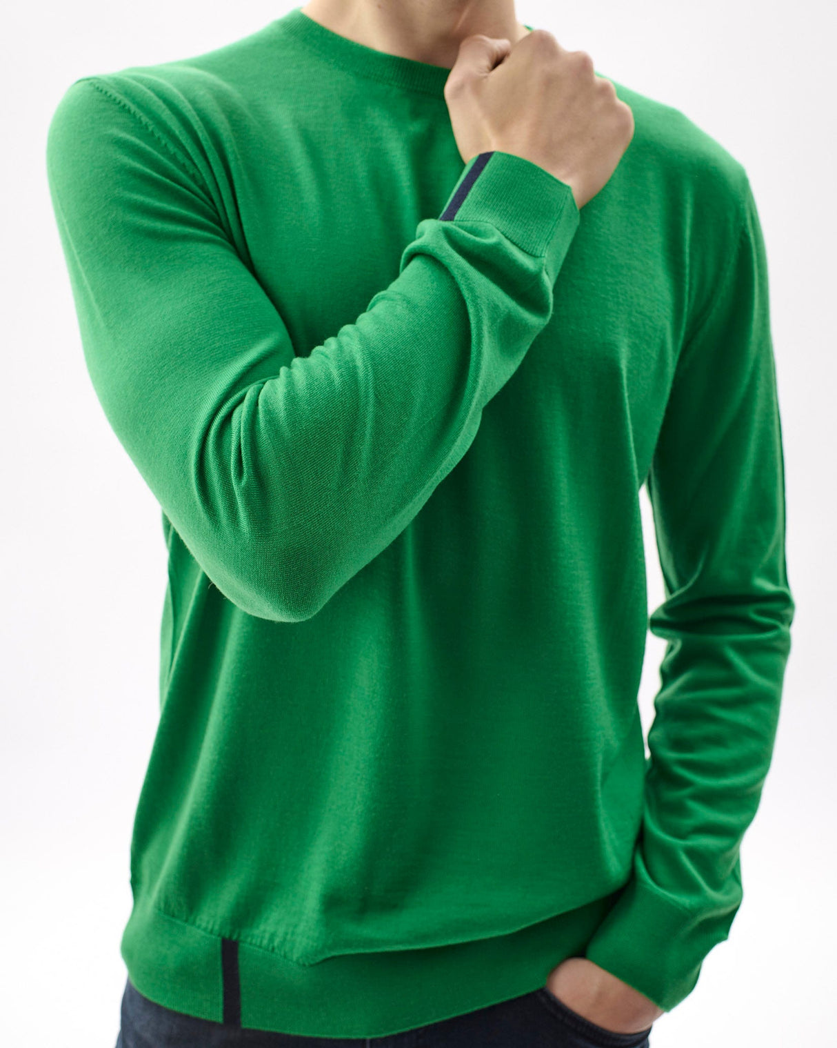 Unisex Green 100% Merino Knit Crew Neck Jumper