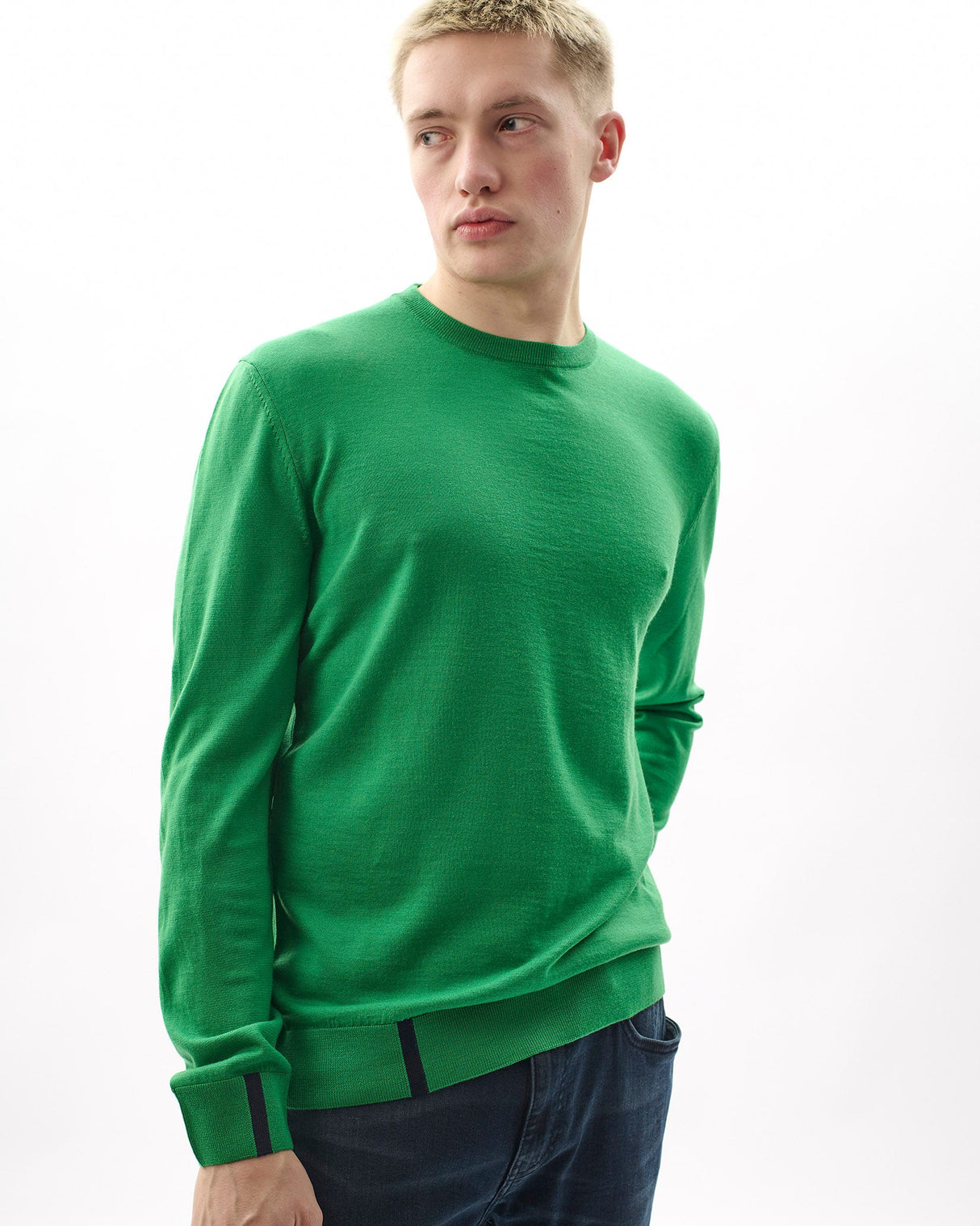 Unisex Green 100% Merino Knit Crew Neck Jumper